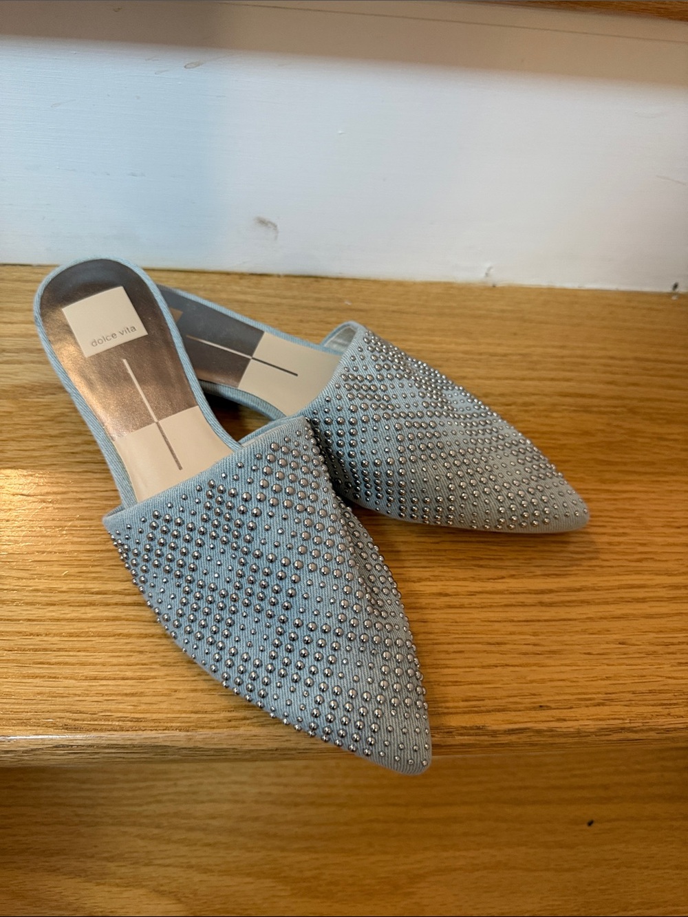 NWOT Dolce Vita Light Blue Studded Pointed-Toe Mules